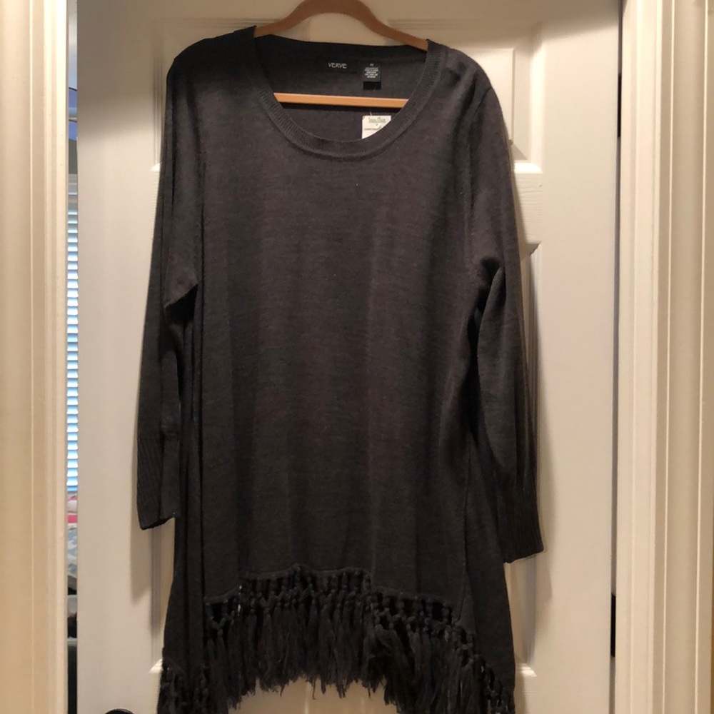 Ladies charcoal grey fringed sweater